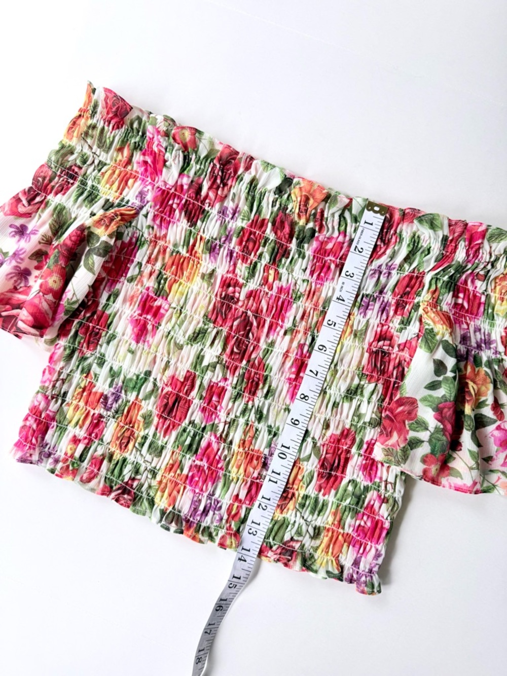 L’Agence Bexley Off Shoulder Smocked Top in White Multi Garden Floral S $260 - Picture 11 of 15